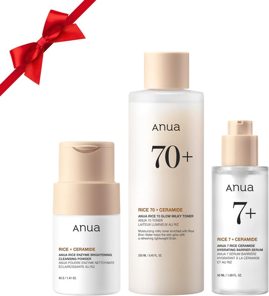 Anua Rice Trio Set : Rice Cleansing Powder & Milky Toner & Hydrating Serum