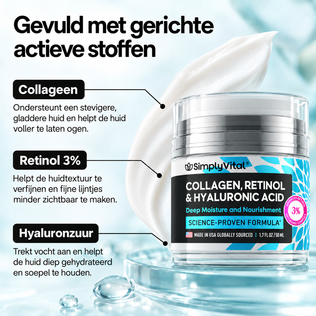 Anti-Aging Face Moisturizer with Retinol, Collagen & Hyaluronic Acid
