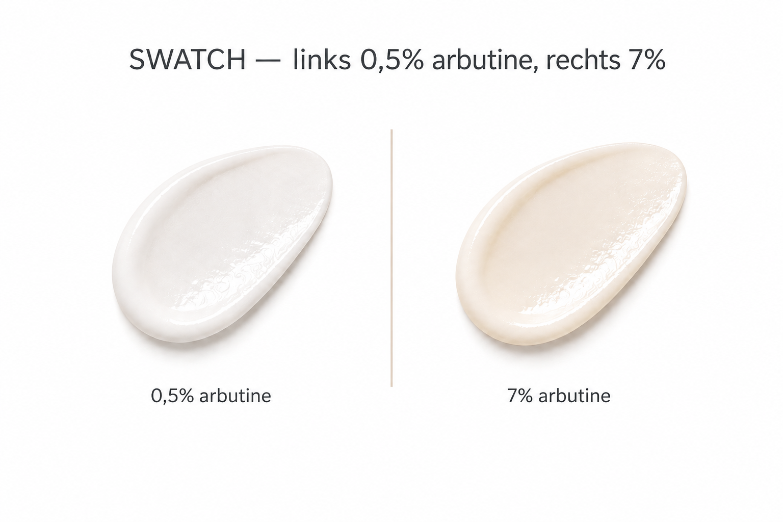 SWATCH — links 0,5% arbutine, rechts 7%